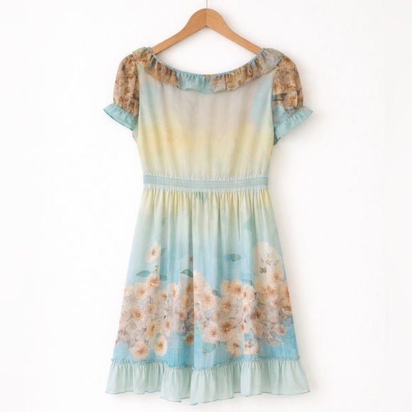 Vintage Annalise Mulberry Silk Dress ruffle bead puff sleeve fitted waist sz M - Picture 6 of 6